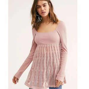 Free People Nitara Pale Pink Tunic Top Mesh